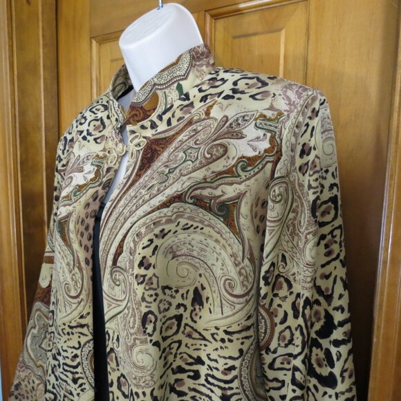 VTG Willow Ridge Jacket Golds/Browns/Black Animal Print Nehru Collar Size 16P - Picture 3 of 10
